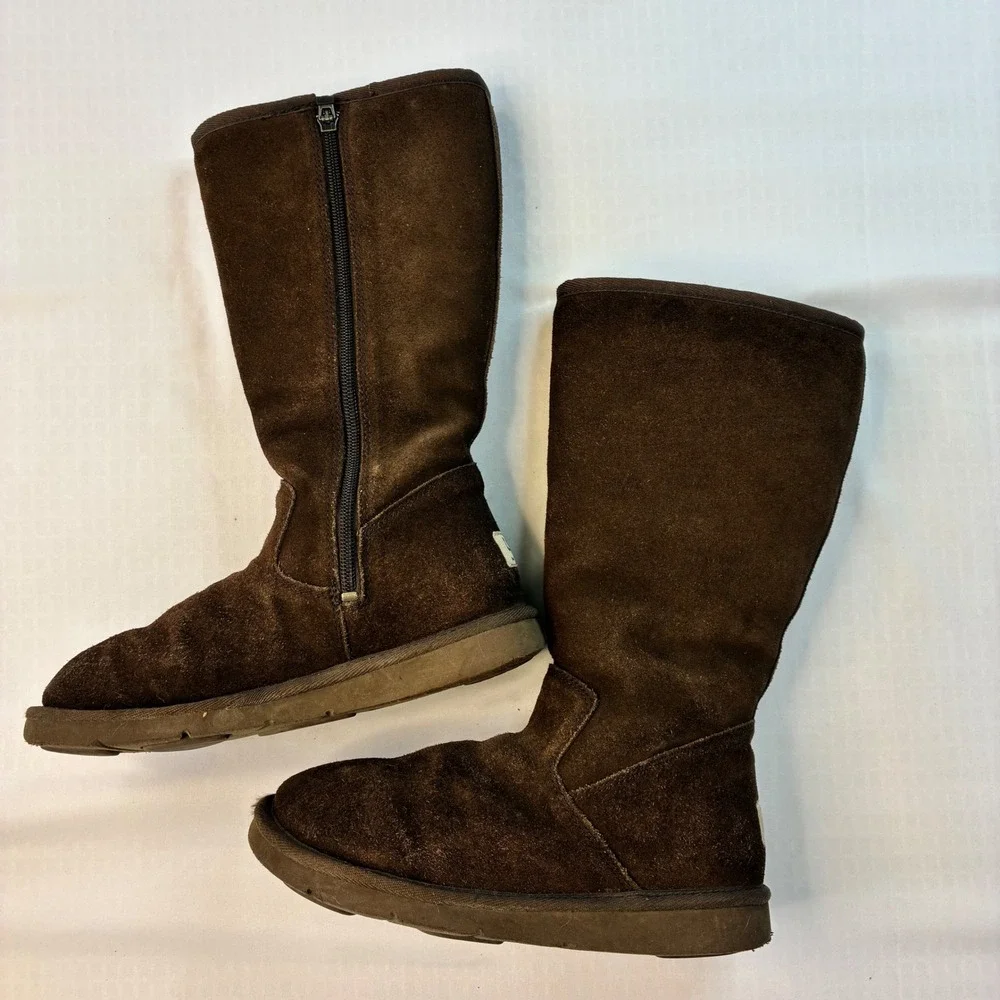 UGG Australia Sunset Tall Brown Suede Sheepskin Boots 5235 Womens Size 5